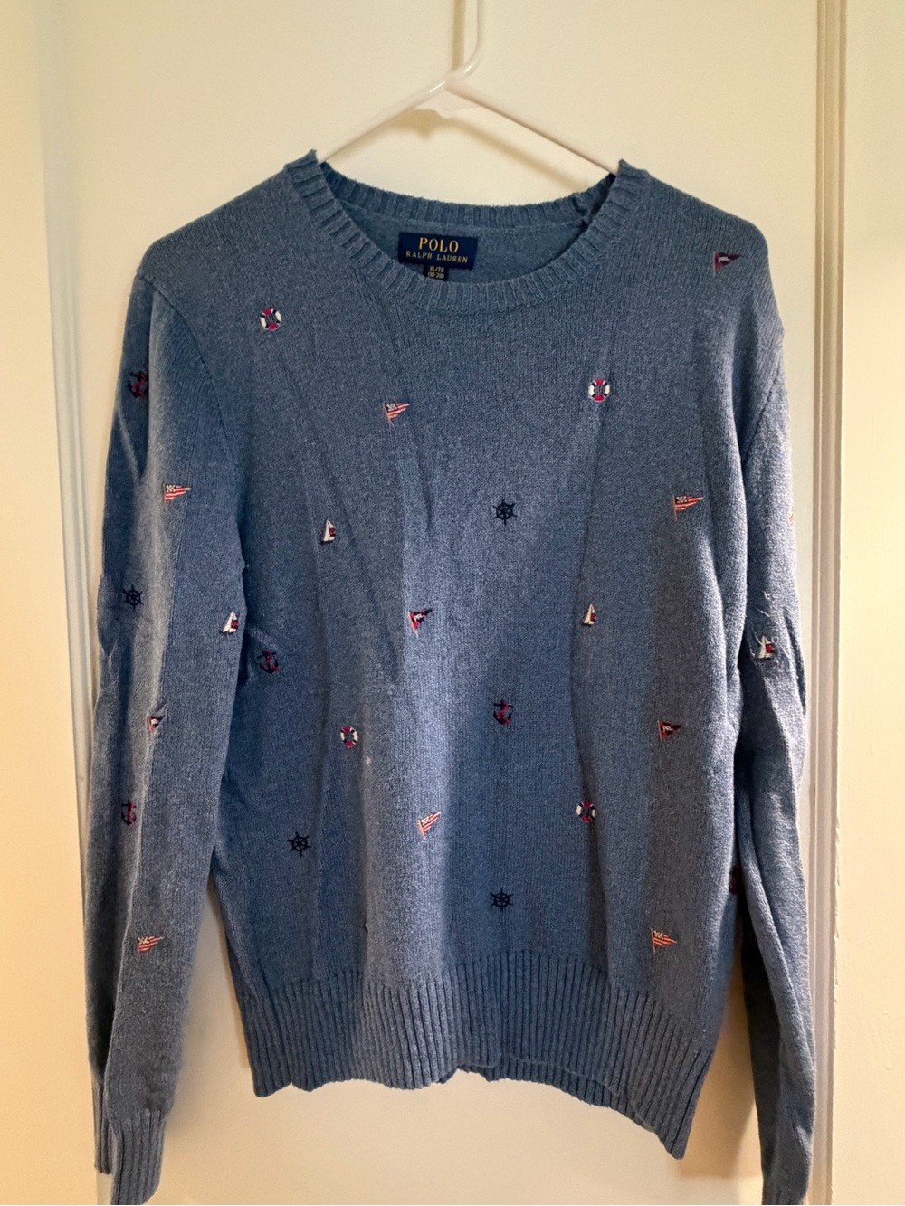 Polo by Ralph Lauren Light Blue Nautical Embroidered Crewneck Sweater